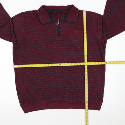 Hugo Boss Men's Red 2XL Collared 1/2 Zip Knit Sweatshirt