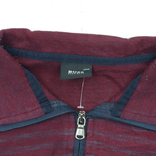 Hugo Boss Men's Red 2XL Collared 1/2 Zip Knit Sweatshirt