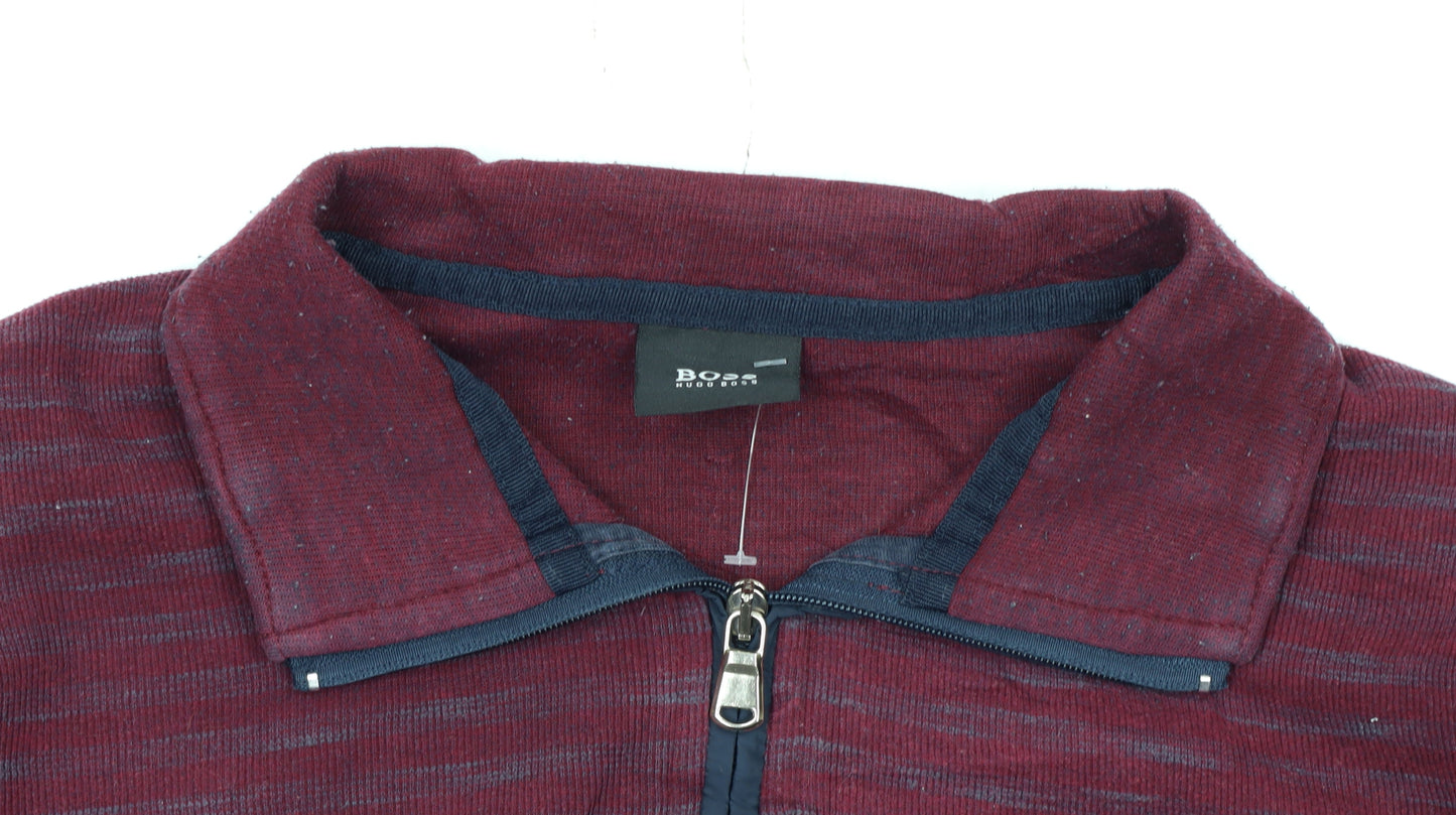 Hugo Boss Men's Red 2XL Collared 1/2 Zip Knit Sweatshirt