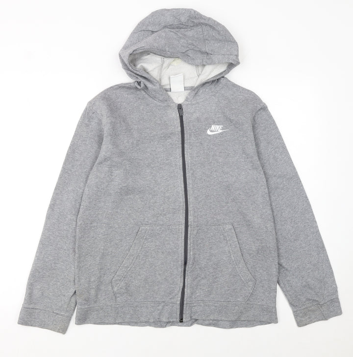 Nike Boys Grey Full Zip Hoodie XL 158-170cm Cotton Blend Casual