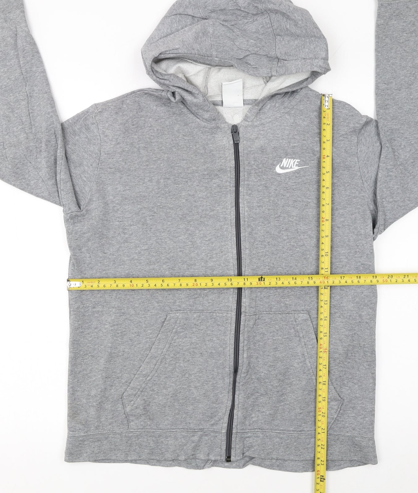 Nike Boys Grey Full Zip Hoodie XL 158-170cm Cotton Blend Casual