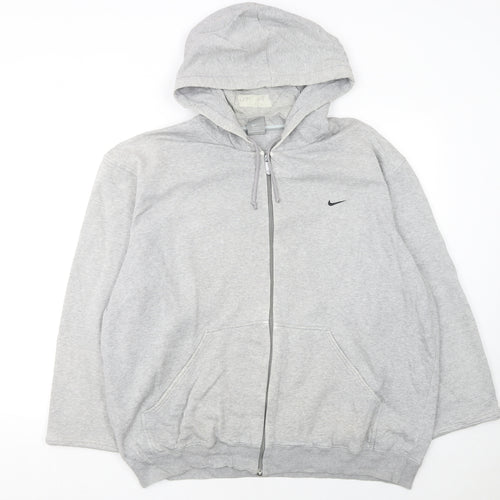 Nike Women Grey Full Zip Hoodie Size 2XL Cotton Blend