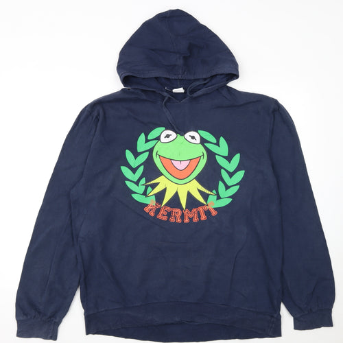 Disney Women's Navy Kermit Hoodie L 100% Cotton Pullover