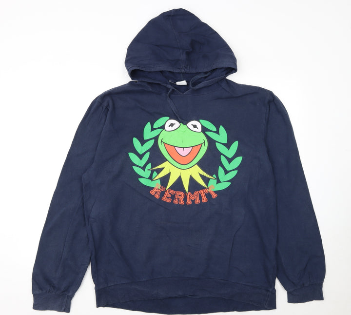 Disney Women's Navy Kermit Hoodie L 100% Cotton Pullover