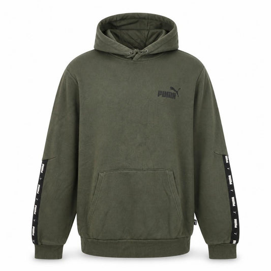 Front view of Puma Men’s Green Pullover Hoodie Small Logo Regular Fit