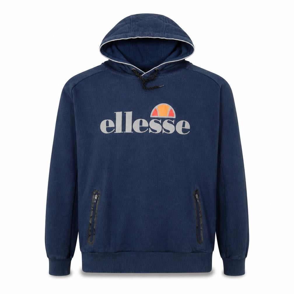 Front view of Ellesse Men's Blue Pullover Hoodie M Logo Graphic Sportswear