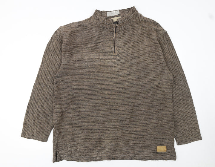 Weird Fish Men’s Brown XL Knit 1/2 Zip Mock Neck Sweatshirt