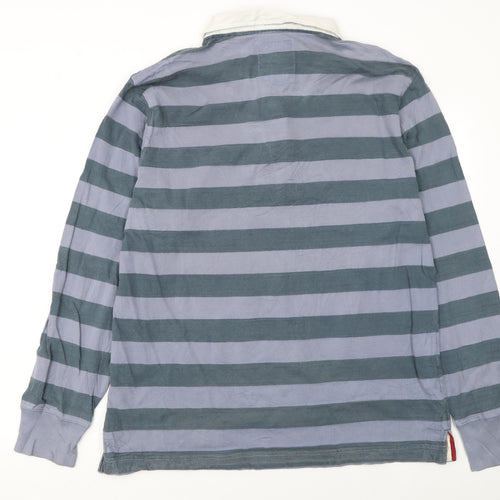 Original Penguin Men's Blue Striped Long Sleeve Polo Shirt 2XL Cotton
