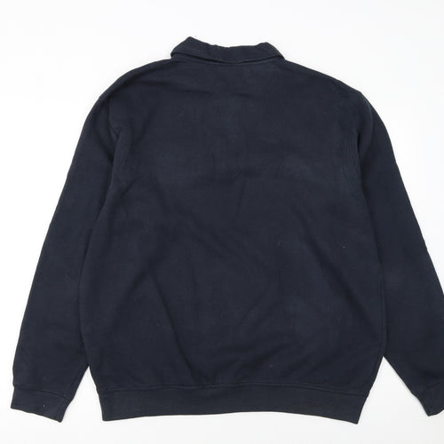 Reebok Men's Blue L 1/4 Zip Henley Sweatshirt Striped Logo Sportswear