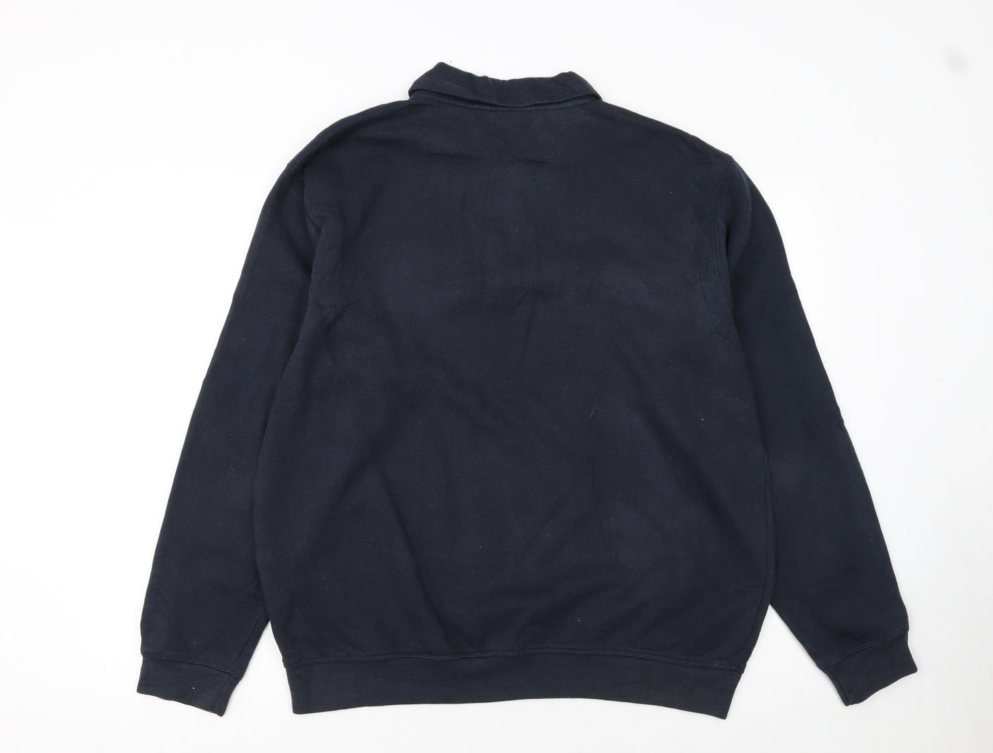 Reebok Men's Blue L 1/4 Zip Henley Sweatshirt Striped Logo Sportswear
