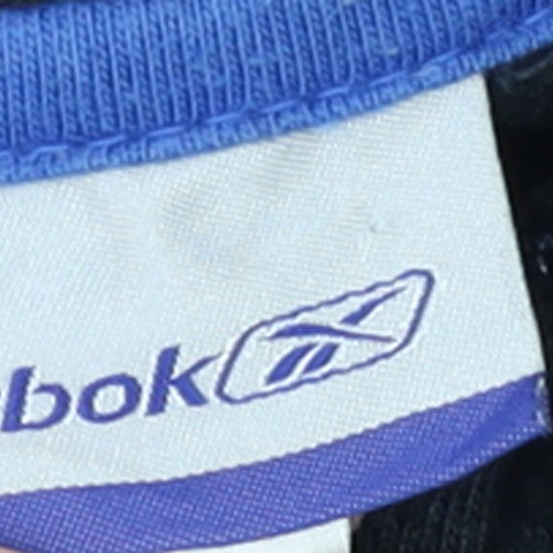 Reebok Men's Blue L 1/4 Zip Henley Sweatshirt Striped Logo Sportswear