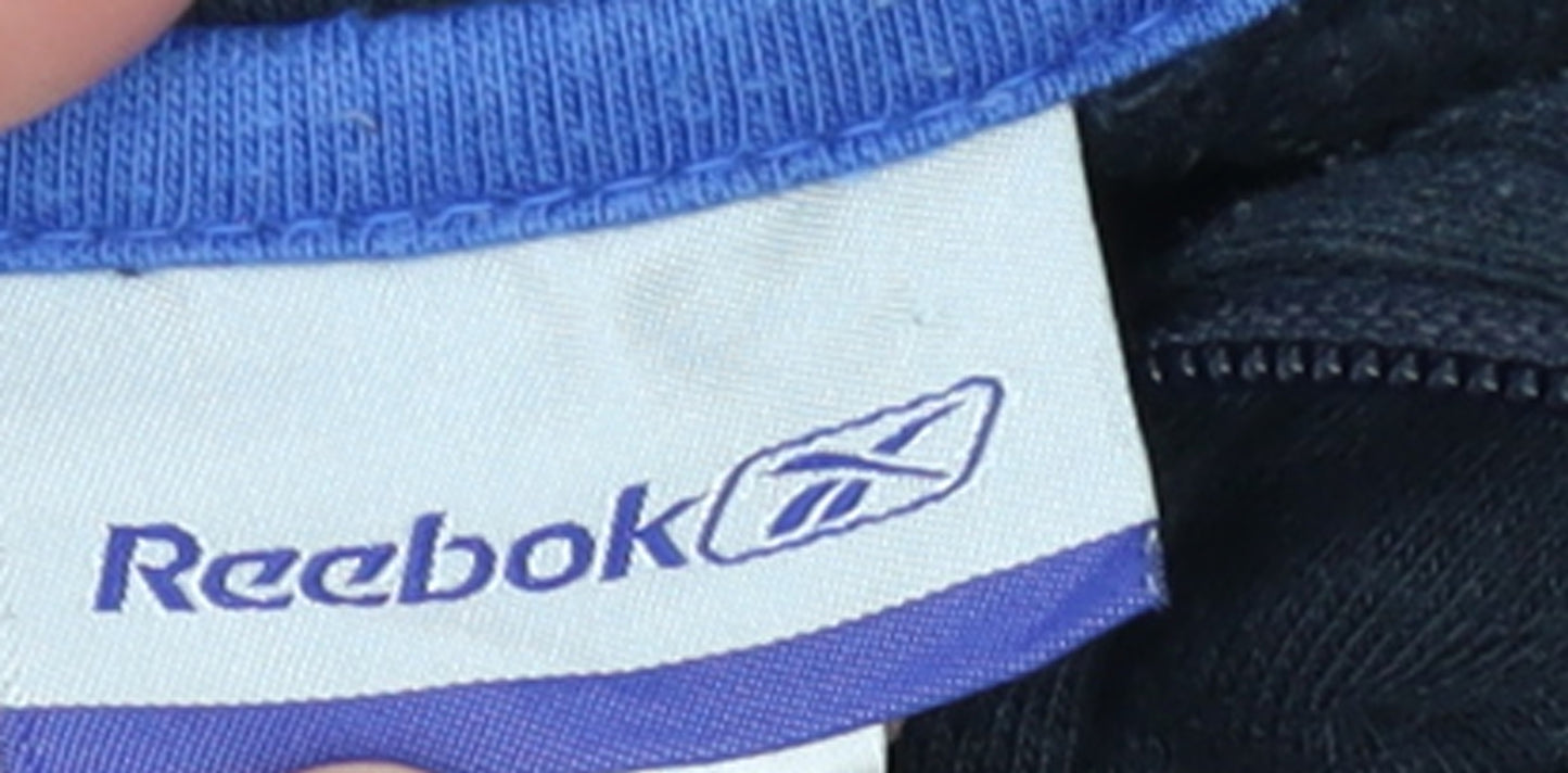 Reebok Men's Blue L 1/4 Zip Henley Sweatshirt Striped Logo Sportswear