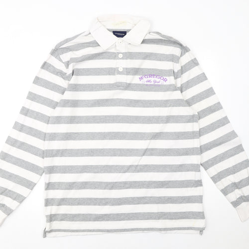 McGregor Men's Grey White Striped Long Sleeve Polo Shirt L