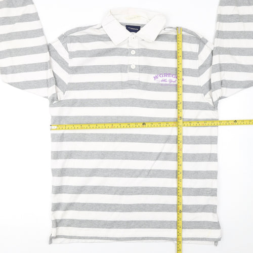 McGregor Men's Grey White Striped Long Sleeve Polo Shirt L