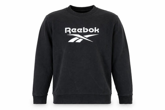 Front view of Reebok Men's Black Crew Neck Sweatshirt, size M, Cotton Blend