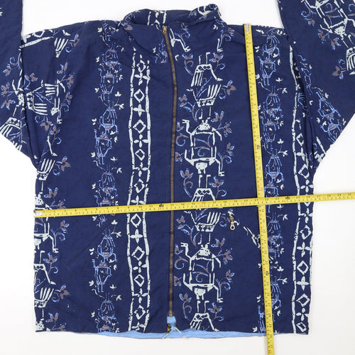 Fun Days Womens Blue Animal Print Cotton Hooded Windbreaker Jacket XL