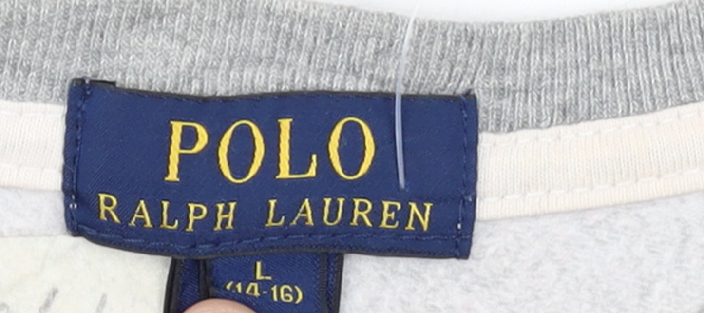 Ralph Lauren Girls Grey Logo Pullover Sweatshirt L 14-16 Years