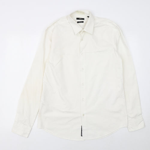 Hugo Boss Men's White Regular Fit Long Sleeve Cotton Button-Up Shirt M 40in