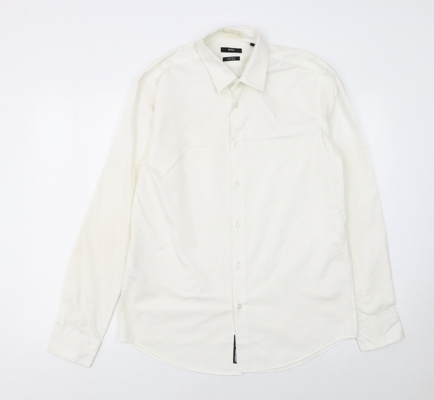 Hugo Boss Men's White Regular Fit Long Sleeve Cotton Button-Up Shirt M 40in