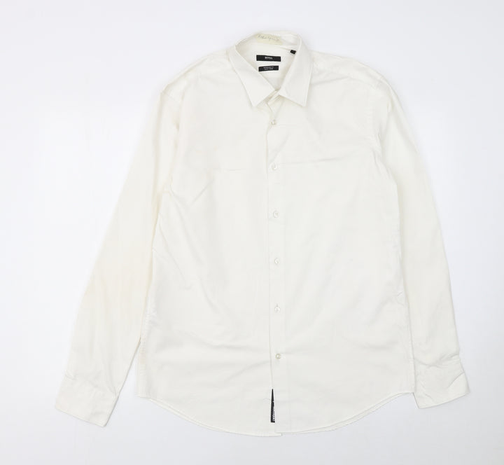 Hugo Boss Men's White Regular Fit Long Sleeve Cotton Button-Up Shirt M 40in