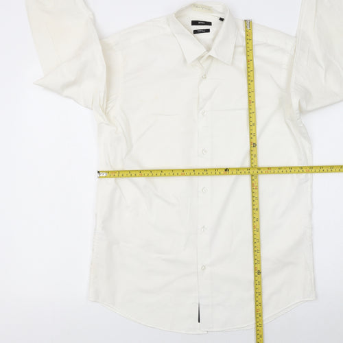 Hugo Boss Men's White Regular Fit Long Sleeve Cotton Button-Up Shirt M 40in