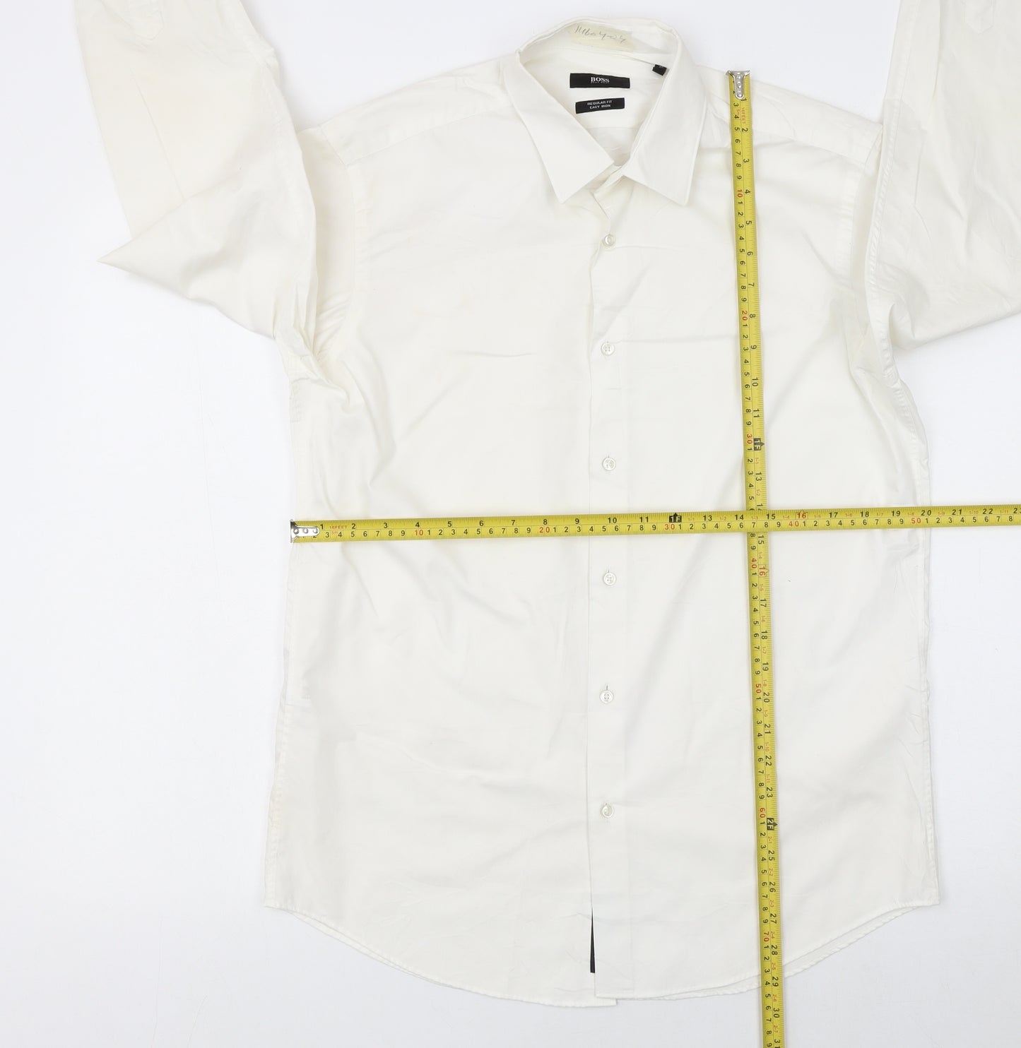 Hugo Boss Men's White Regular Fit Long Sleeve Cotton Button-Up Shirt M 40in