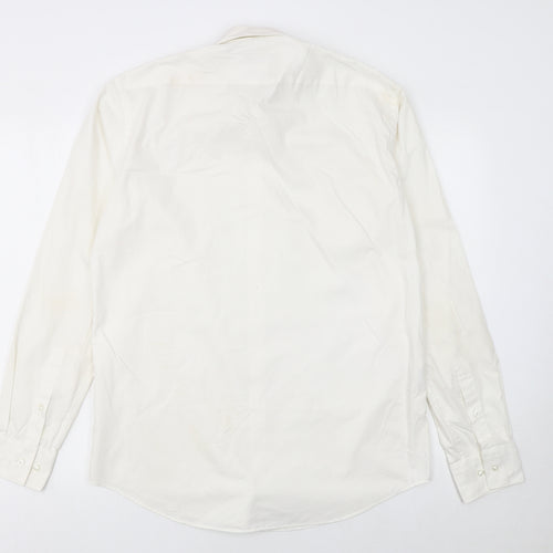 Hugo Boss Men's White Regular Fit Long Sleeve Cotton Button-Up Shirt M 40in