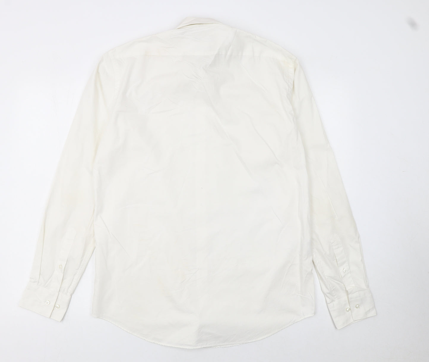 Hugo Boss Men's White Regular Fit Long Sleeve Cotton Button-Up Shirt M 40in
