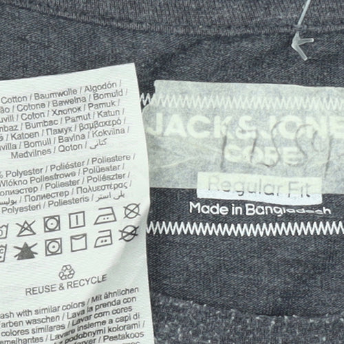Jack & Jones Men's Grey 1990 Retro Graphic Crew Neck T-Shirt L Regular Fit