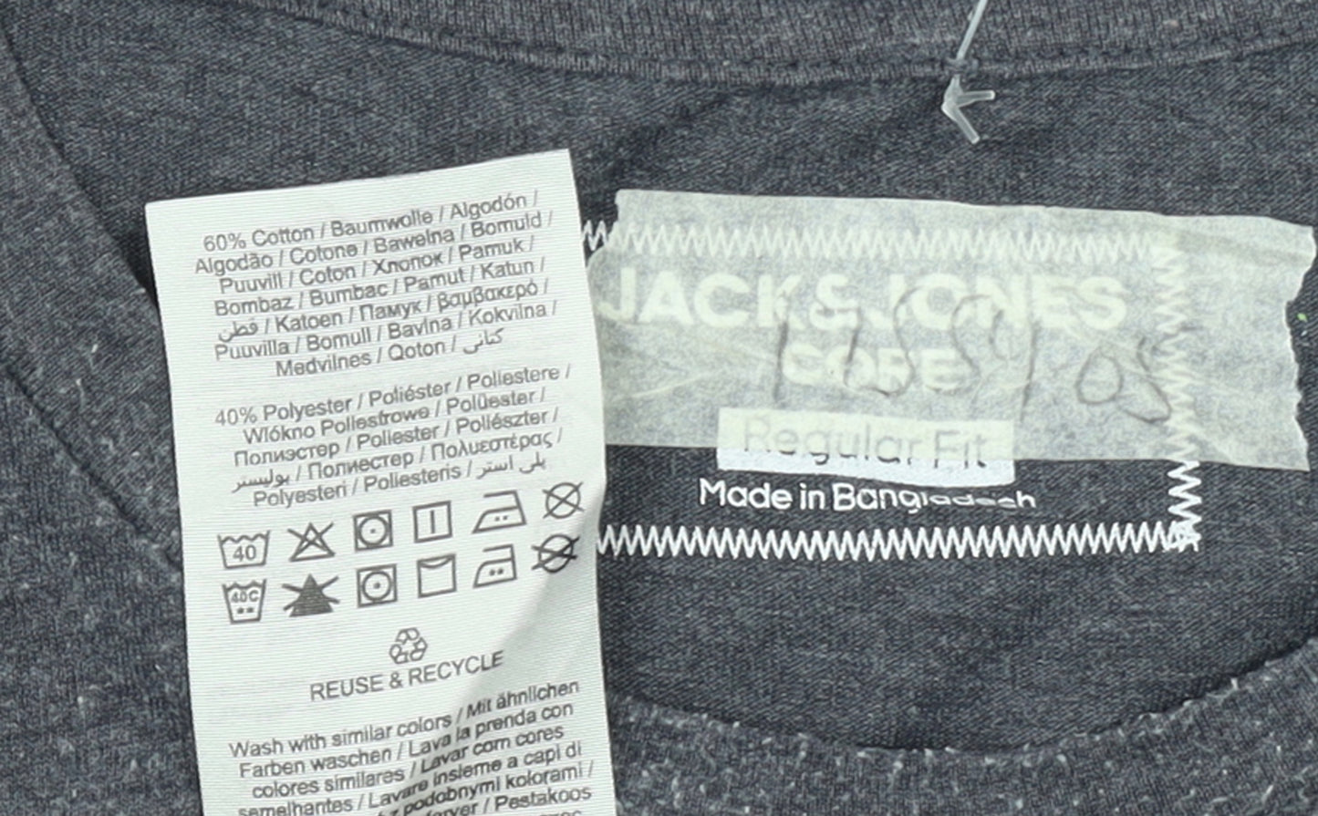 Jack & Jones Men's Grey 1990 Retro Graphic Crew Neck T-Shirt L Regular Fit