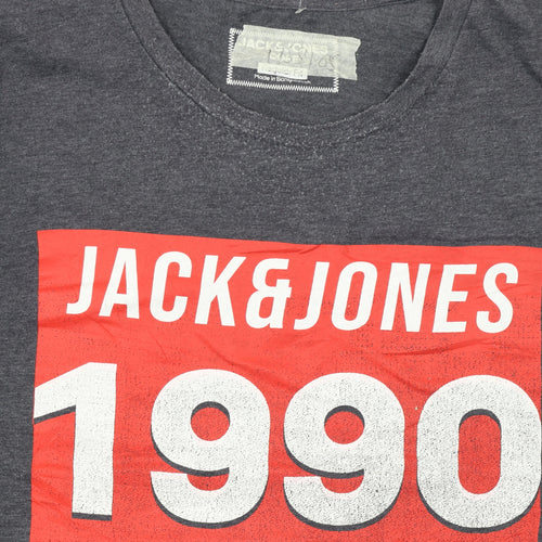 Jack & Jones Men's Grey 1990 Retro Graphic Crew Neck T-Shirt L Regular Fit