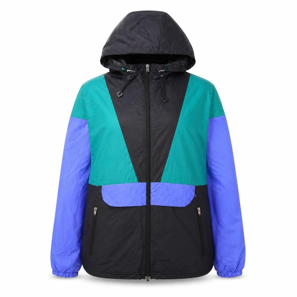 Front view of Salik International women’s multicoloured 90s windbreaker jacket, size UK 6