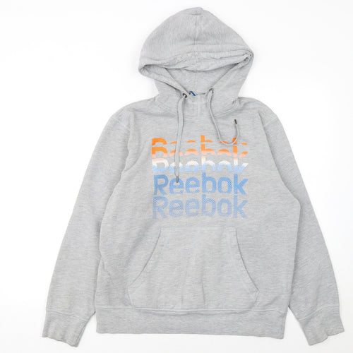 Reebok Men's Grey Pullover Hoodie M Logo Sports Fleece