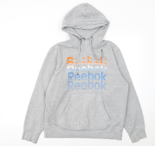 Reebok Men's Grey Pullover Hoodie M Logo Sports Fleece