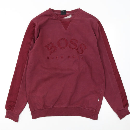 Hugo Boss Men's Red Small Pullover Sweatshirt Embroidered Logo