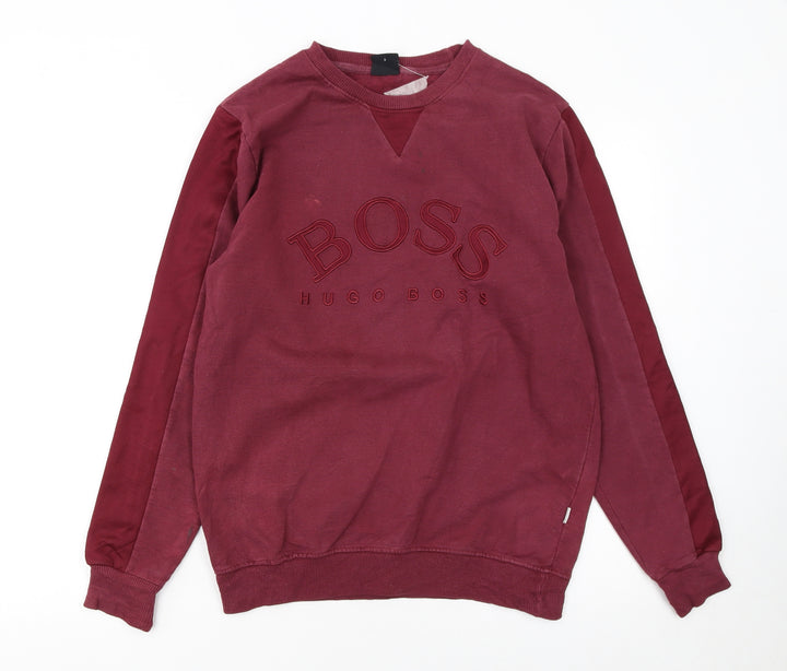 Hugo Boss Men's Red Small Pullover Sweatshirt Embroidered Logo