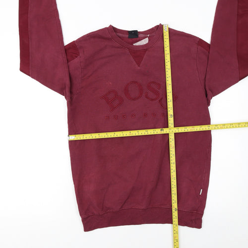 Hugo Boss Men's Red Small Pullover Sweatshirt Embroidered Logo