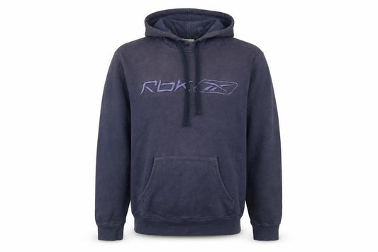 Front view of Reebok Men's Blue Embroidered Pullover Hoodie, size S
