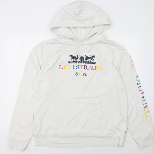Levi's Men's White Pullover Hoodie L Logo Graphic Cotton Sweatshirt