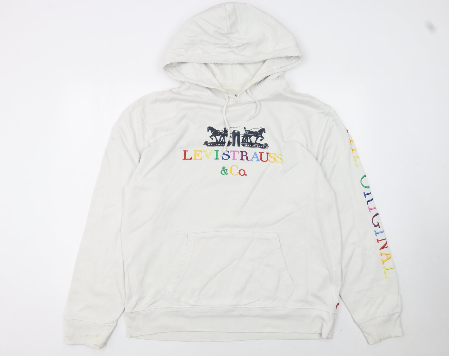 Levi's Men's White Pullover Hoodie L Logo Graphic Cotton Sweatshirt