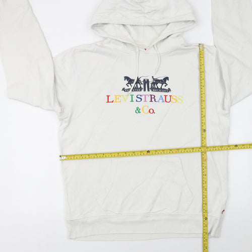 Levi's Men's White Pullover Hoodie L Logo Graphic Cotton Sweatshirt