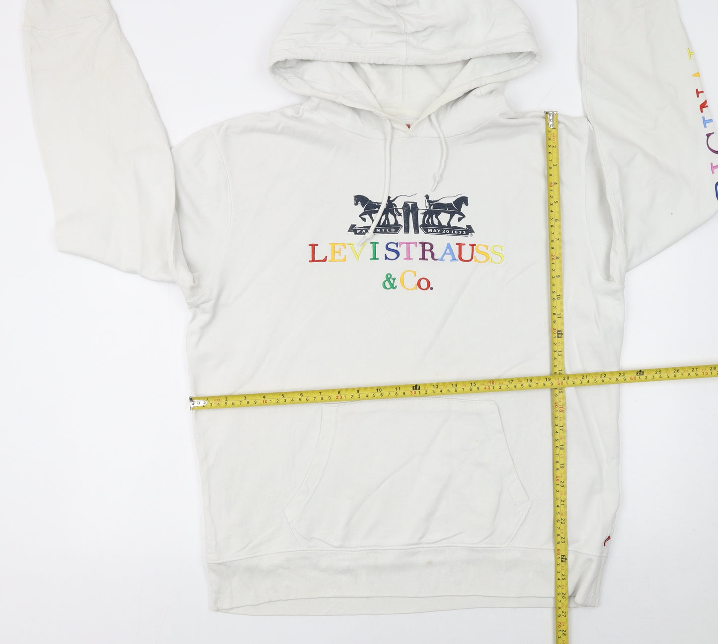 Levi's Men's White Pullover Hoodie L Logo Graphic Cotton Sweatshirt