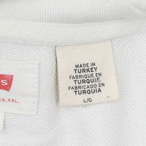 Levi's Men's White Pullover Hoodie L Logo Graphic Cotton Sweatshirt