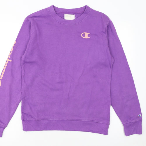 Champion Girls Purple Crew Neck Sweatshirt Size L Cotton Blend Logo Print