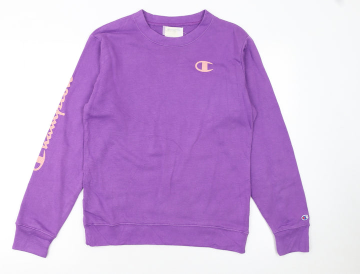 Champion Girls Purple Crew Neck Sweatshirt Size L Cotton Blend Logo Print