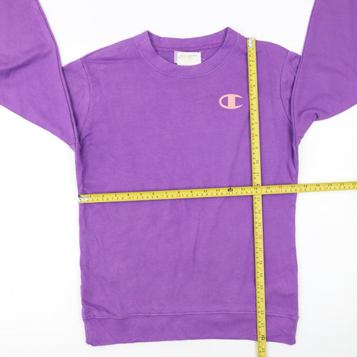 Champion Girls Purple Crew Neck Sweatshirt Size L Cotton Blend Logo Print