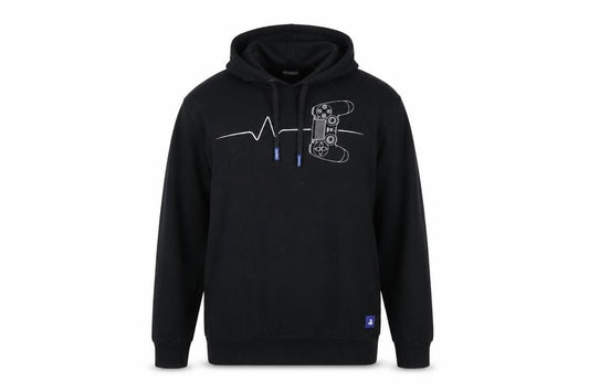 Front view of PlayStation Men’s Black Pullover Hoodie XL Graphic Gaming Fleece