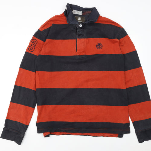Timberland Earthkeepers Men's Red Navy Striped Long Sleeve Polo L Regular Fit