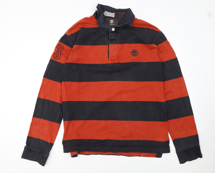 Timberland Earthkeepers Men's Red Navy Striped Long Sleeve Polo L Regular Fit