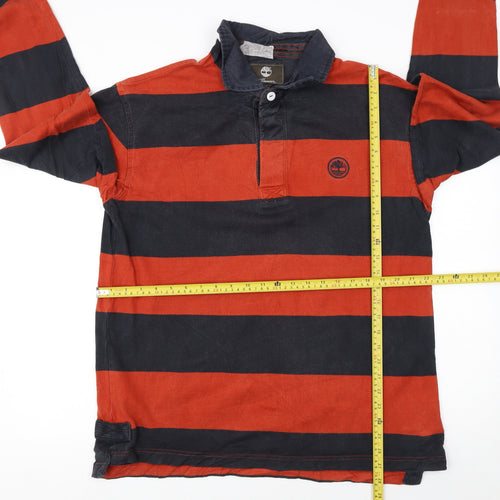 Timberland Earthkeepers Men's Red Navy Striped Long Sleeve Polo L Regular Fit